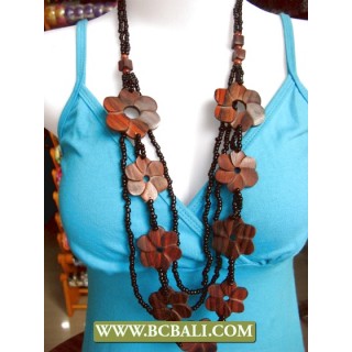 Natural Wood Flower Necklace Beaded Fashion